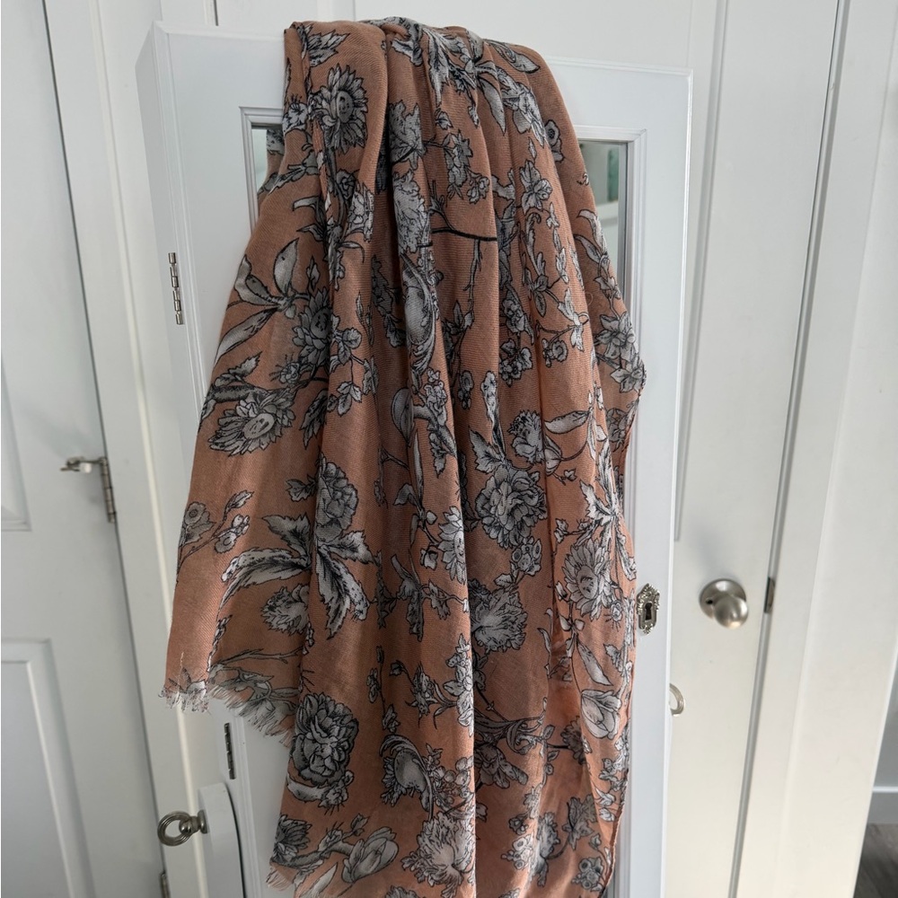 Nordstrom Peach Floral Print Lightweight Scarf